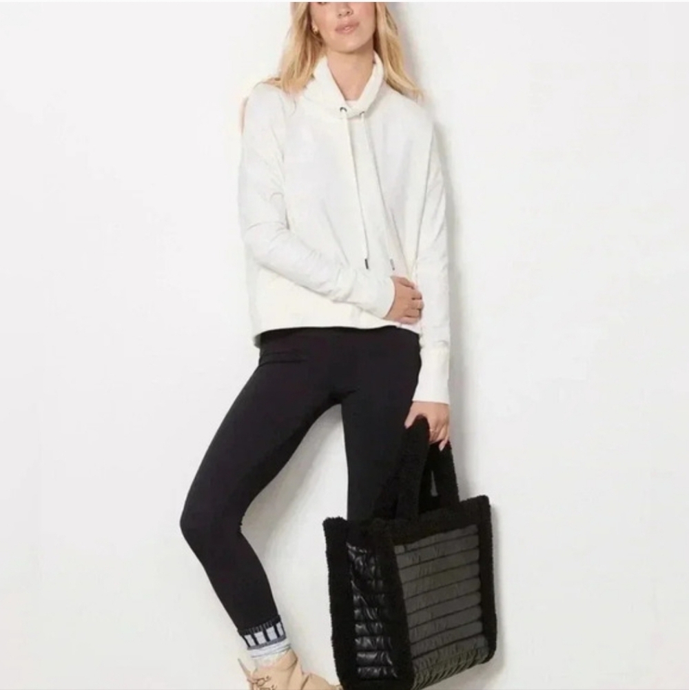 Sweaty Betty Harmonise Luxe Fleece Sweatshirt In Ivory Sz Large With Thumbholes